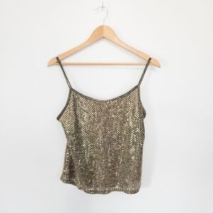 Vintage gold sequin chainmail look tank top cropped size Large